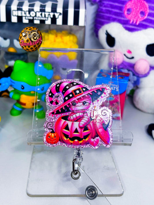 pink pumpkin badge reel